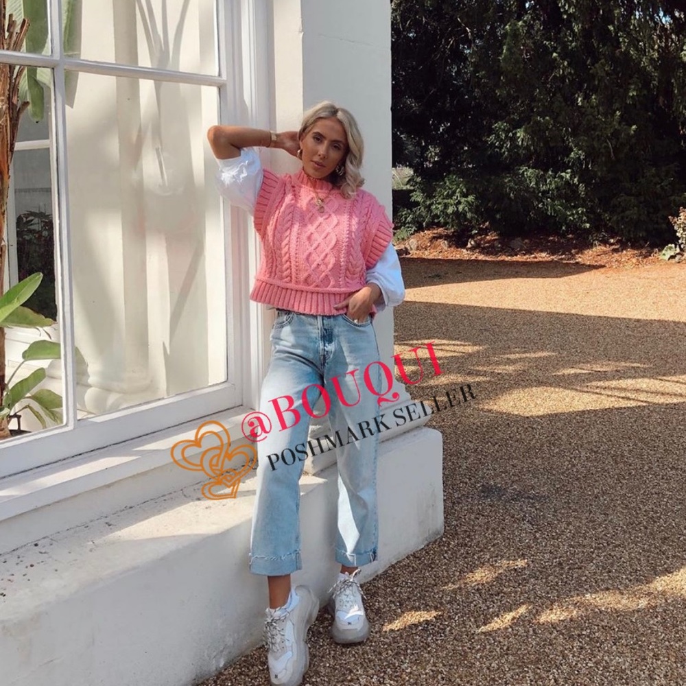 BLOGGERS FAV ZARA CABLE KNIT PINK VEST SWEATER - Picture 5 of 16